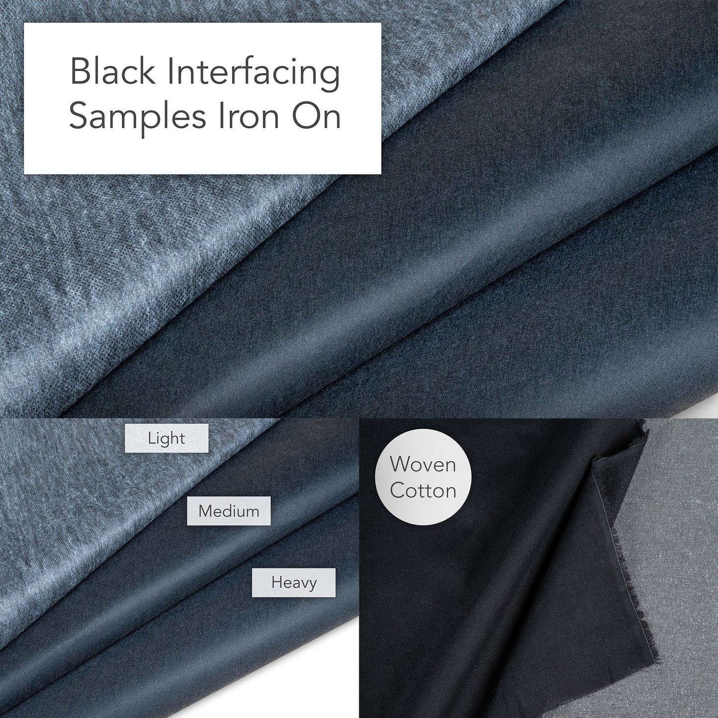 Black Iron On Interfacing and Fabric Samples