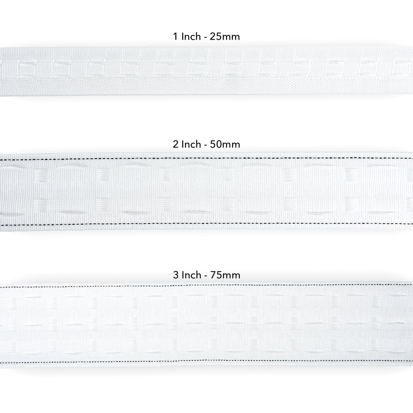 3 Inch 75mm Pencil Pleat Curtain Heading Tape White