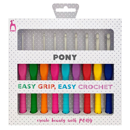 Pony 9 Piece Assorted Crochet Hook Set Easy Grip 2mm - 6mm